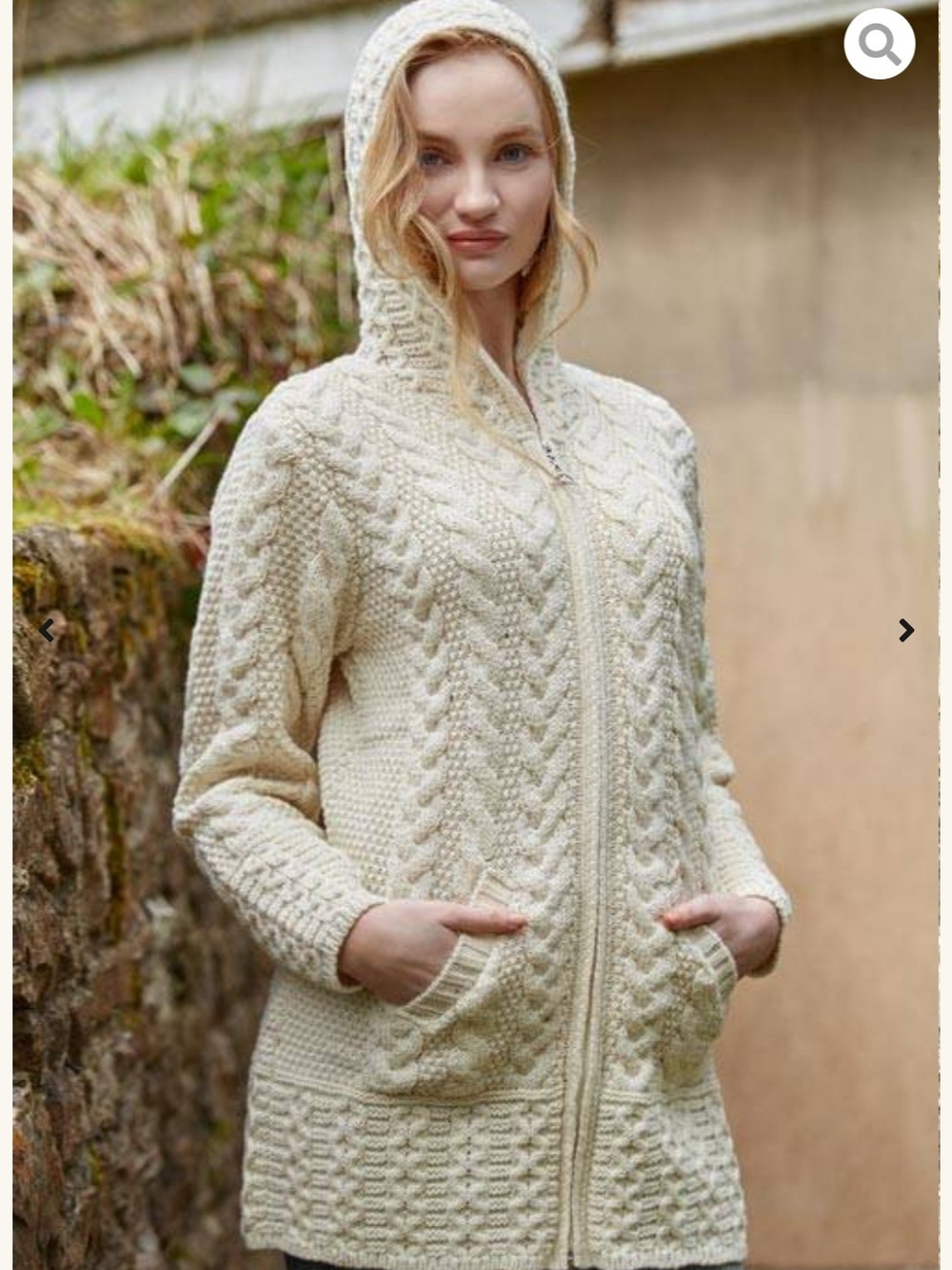 Aran Crafts Hooded Coat Celtic Knot Small Fisherman Cable Merino Wool Minimalist